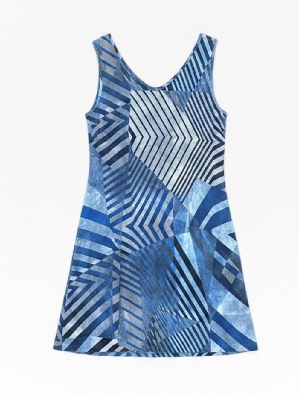 Carre Noir Abstract Geometric Print Sleeveless Knee Length Swing Dress Large
